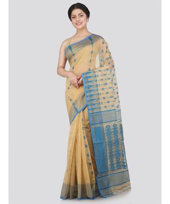 Pinkloom Women'S Beige Hand Woven Jamdani-Sarees Without Blouse 1