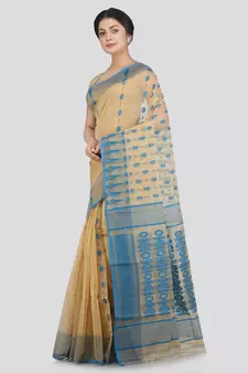 Pinkloom Women'S Beige Hand Woven Jamdani-Sarees Without Blouse