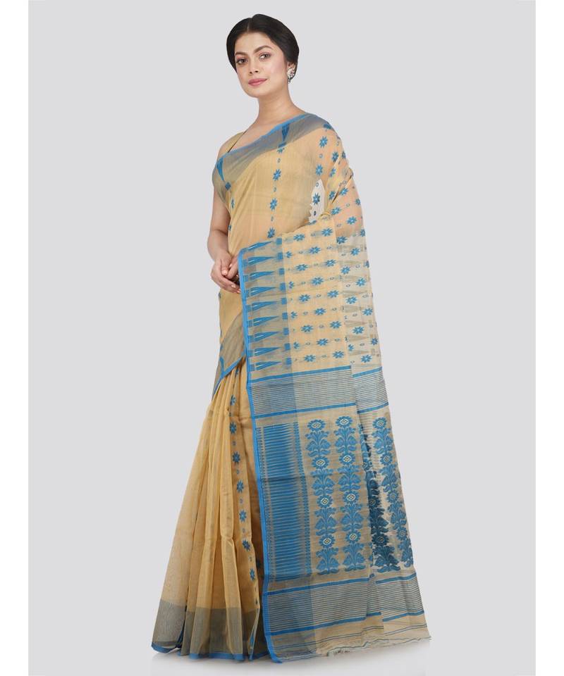 Pinkloom Women'S Beige Hand Woven Jamdani-Sarees Without Blouse