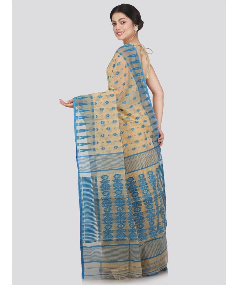 Pinkloom Women'S Beige Hand Woven Jamdani-Sarees Without Blouse