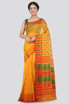 Pinkloom Women'S Yellow Hand Woven Jamdani-Sarees Without Blouse
