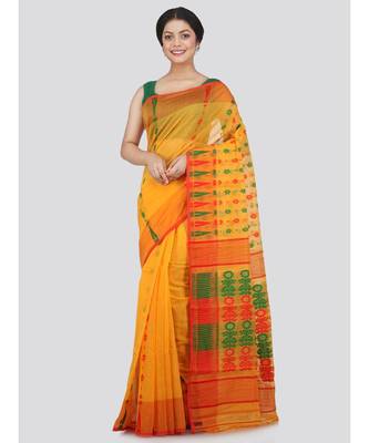 Pinkloom Women'S Yellow Hand Woven Jamdani-Sarees Without Blouse 1