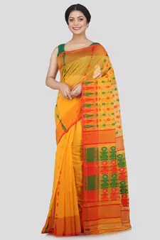 Pinkloom Women'S Yellow Hand Woven Jamdani-Sarees Without Blouse