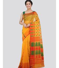 Pinkloom Women'S Yellow Hand Woven Jamdani-Sarees Without Blouse