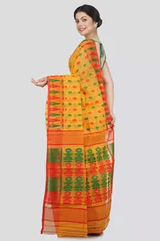 Pinkloom Women'S Yellow Hand Woven Jamdani-Sarees Without Blouse