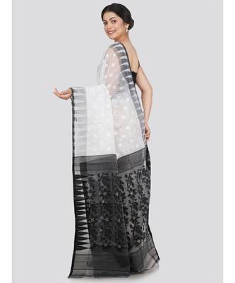 Pinkloom Women'S White Hand Woven Jamdani-Sarees Without Blouse 3