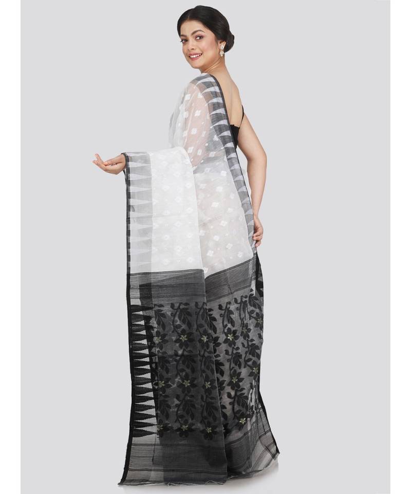 Pinkloom Women'S White Hand Woven Jamdani-Sarees Without Blouse