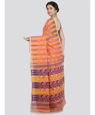 Pinkloom Women'S Orange Hand Woven Jamdani-Sarees Without Blouse 3