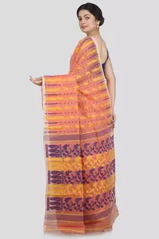 Pinkloom Women'S Orange Hand Woven Jamdani-Sarees Without Blouse