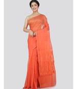 Pinkloom Women'S Orange Hand Woven Jamdani-Sarees Without Blouse