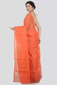 Pinkloom Women'S Orange Hand Woven Jamdani-Sarees Without Blouse