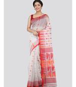 Pinkloom Women'S White Hand Woven Jamdani-Sarees Without Blouse