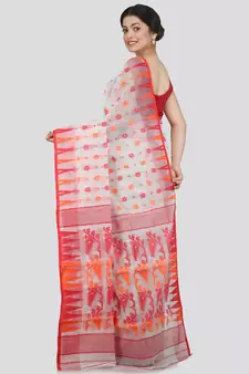 Pinkloom Women'S White Hand Woven Jamdani-Sarees Without Blouse
