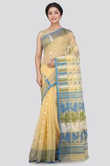 Pinkloom Women'S Beige Hand Woven Jamdani-Sarees Without Blouse