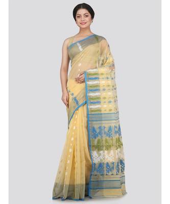 Pinkloom Women'S Beige Hand Woven Jamdani-Sarees Without Blouse 1