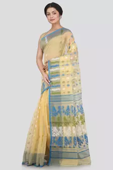 Pinkloom Women'S Beige Hand Woven Jamdani-Sarees Without Blouse