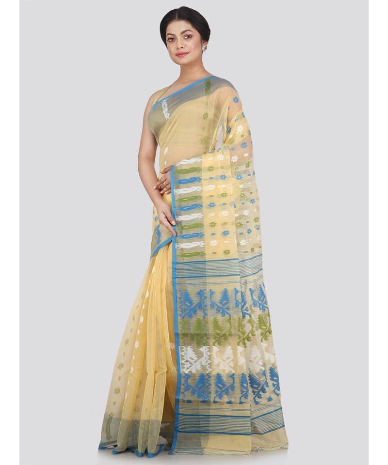 Pinkloom Women'S Beige Hand Woven Jamdani-Sarees Without Blouse