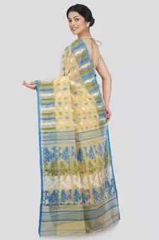 Pinkloom Women'S Beige Hand Woven Jamdani-Sarees Without Blouse