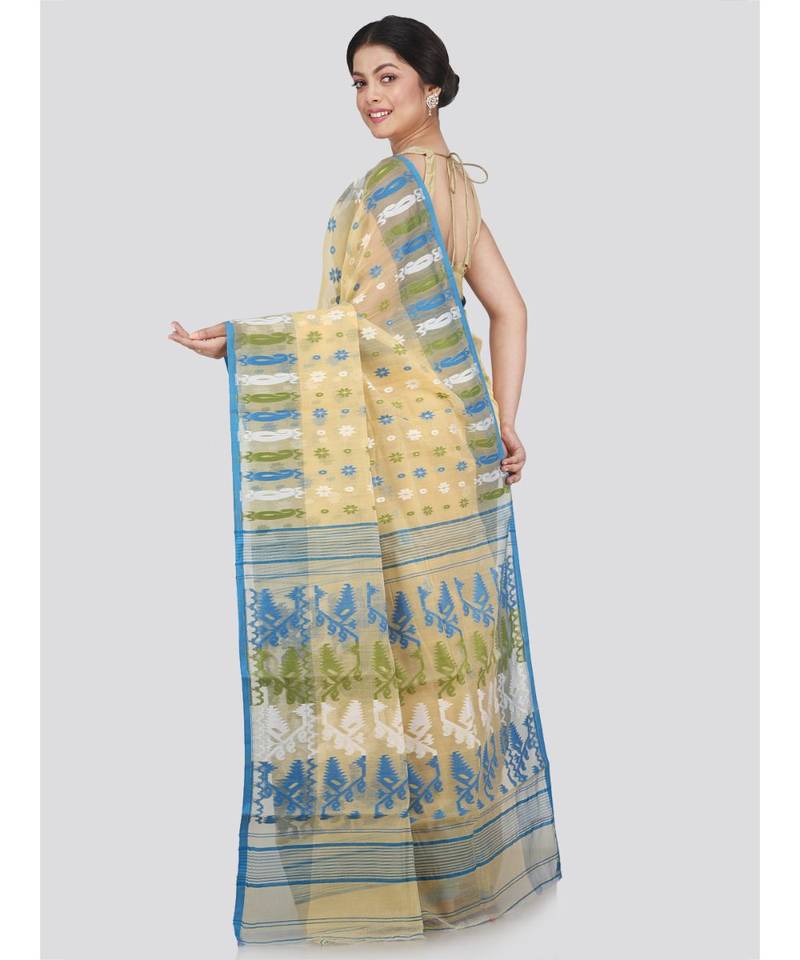 Pinkloom Women'S Beige Hand Woven Jamdani-Sarees Without Blouse