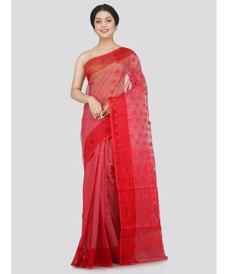 Pinkloom Women'S Red Hand Woven Jamdani-Sarees Without Blouse 1