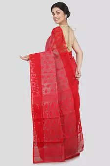 Pinkloom Women'S Red Hand Woven Jamdani-Sarees Without Blouse