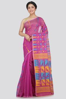 Pinkloom Women'S Lavender Hand Woven Jamdani-Sarees Without Blouse