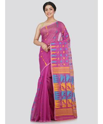 Pinkloom Women'S Lavender Hand Woven Jamdani-Sarees Without Blouse 1