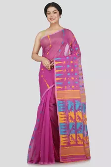 Pinkloom Women'S Lavender Hand Woven Jamdani-Sarees Without Blouse