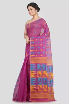 Pinkloom Women'S Lavender Hand Woven Jamdani-Sarees Without Blouse