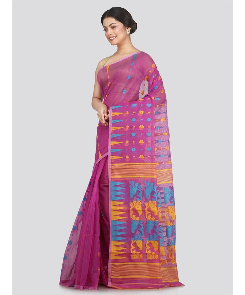 Pinkloom Women'S Lavender Hand Woven Jamdani-Sarees Without Blouse
