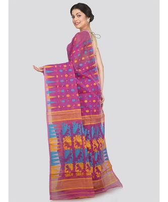 Pinkloom Women'S Lavender Hand Woven Jamdani-Sarees Without Blouse 3