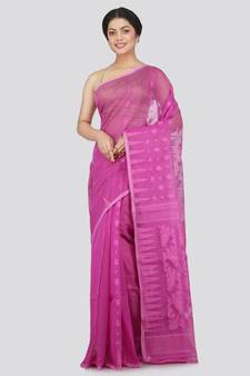 Pinkloom Women'S Lavender Hand Woven Jamdani-Sarees Without Blouse