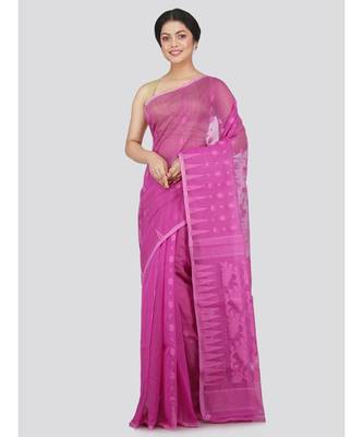 Pinkloom Women'S Lavender Hand Woven Jamdani-Sarees Without Blouse 1