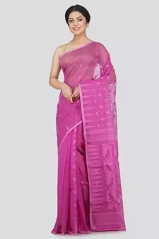 Pinkloom Women'S Lavender Hand Woven Jamdani-Sarees Without Blouse