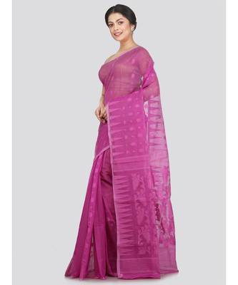 Pinkloom Women'S Lavender Hand Woven Jamdani-Sarees Without Blouse 2