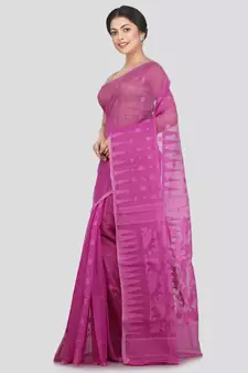 Pinkloom Women'S Lavender Hand Woven Jamdani-Sarees Without Blouse