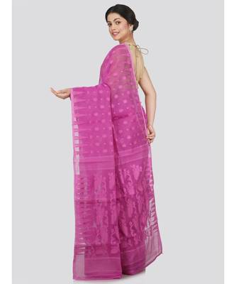 Pinkloom Women'S Lavender Hand Woven Jamdani-Sarees Without Blouse 3