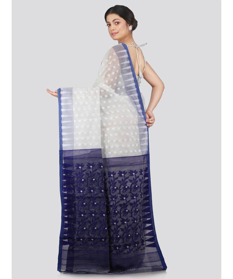 Pinkloom Women'S White Hand Woven Jamdani-Sarees Without Blouse
