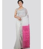 Pinkloom Women'S White Hand Woven Jamdani-Sarees Without Blouse