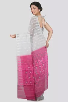 Pinkloom Women'S White Hand Woven Jamdani-Sarees Without Blouse