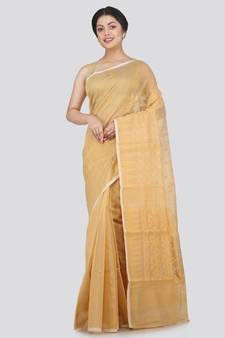 Pinkloom Women'S Beige Hand Woven Jamdani-Sarees Without Blouse