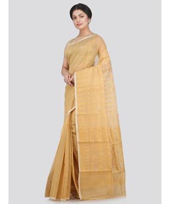 Pinkloom Women'S Beige Hand Woven Jamdani-Sarees Without Blouse 2
