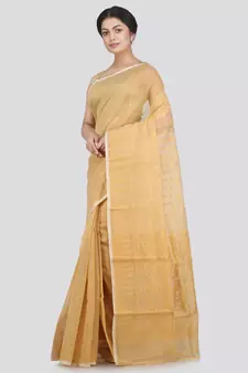 Pinkloom Women'S Beige Hand Woven Jamdani-Sarees Without Blouse