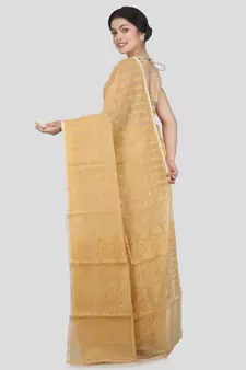 Pinkloom Women'S Beige Hand Woven Jamdani-Sarees Without Blouse