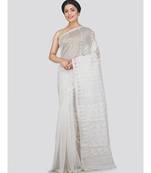 Pinkloom Women'S White Hand Woven Jamdani-Sarees Without Blouse