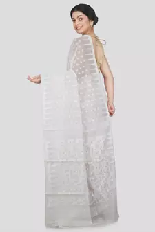 Pinkloom Women'S White Hand Woven Jamdani-Sarees Without Blouse