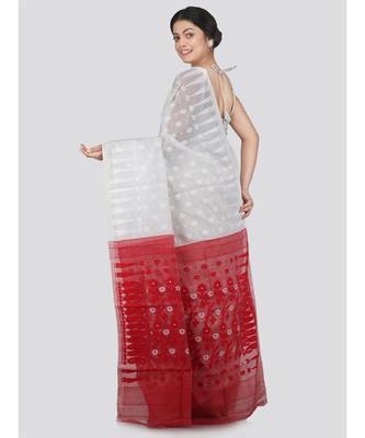 Pinkloom Women'S White Hand Woven Jamdani-Sarees Without Blouse 3
