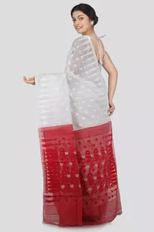 Pinkloom Women'S White Hand Woven Jamdani-Sarees Without Blouse