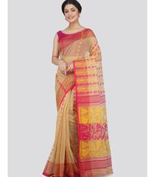 Pinkloom Women'S Beige Hand Woven Jamdani-Sarees Without Blouse