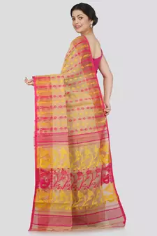 Pinkloom Women'S Beige Hand Woven Jamdani-Sarees Without Blouse